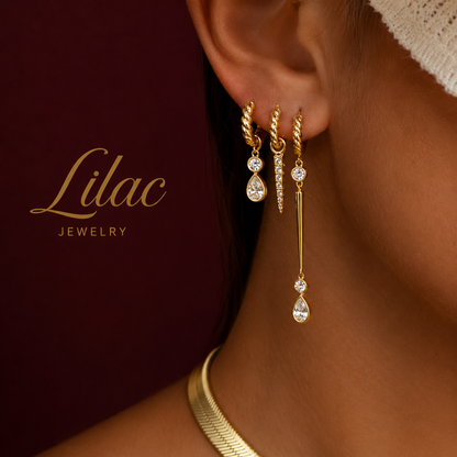 18k Drop Huggie Earrings