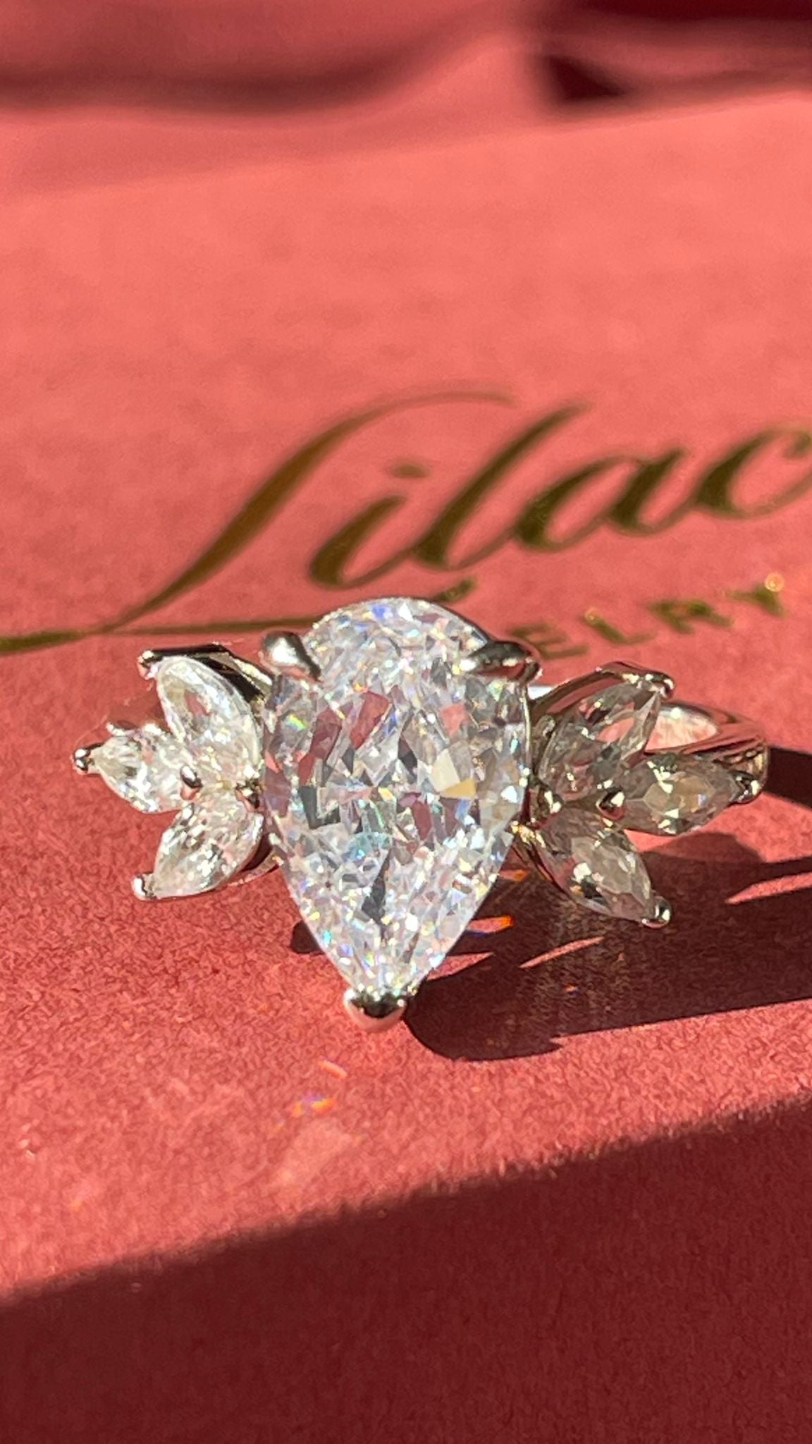 Lilac Radiance 3-Stone Pear Ring
